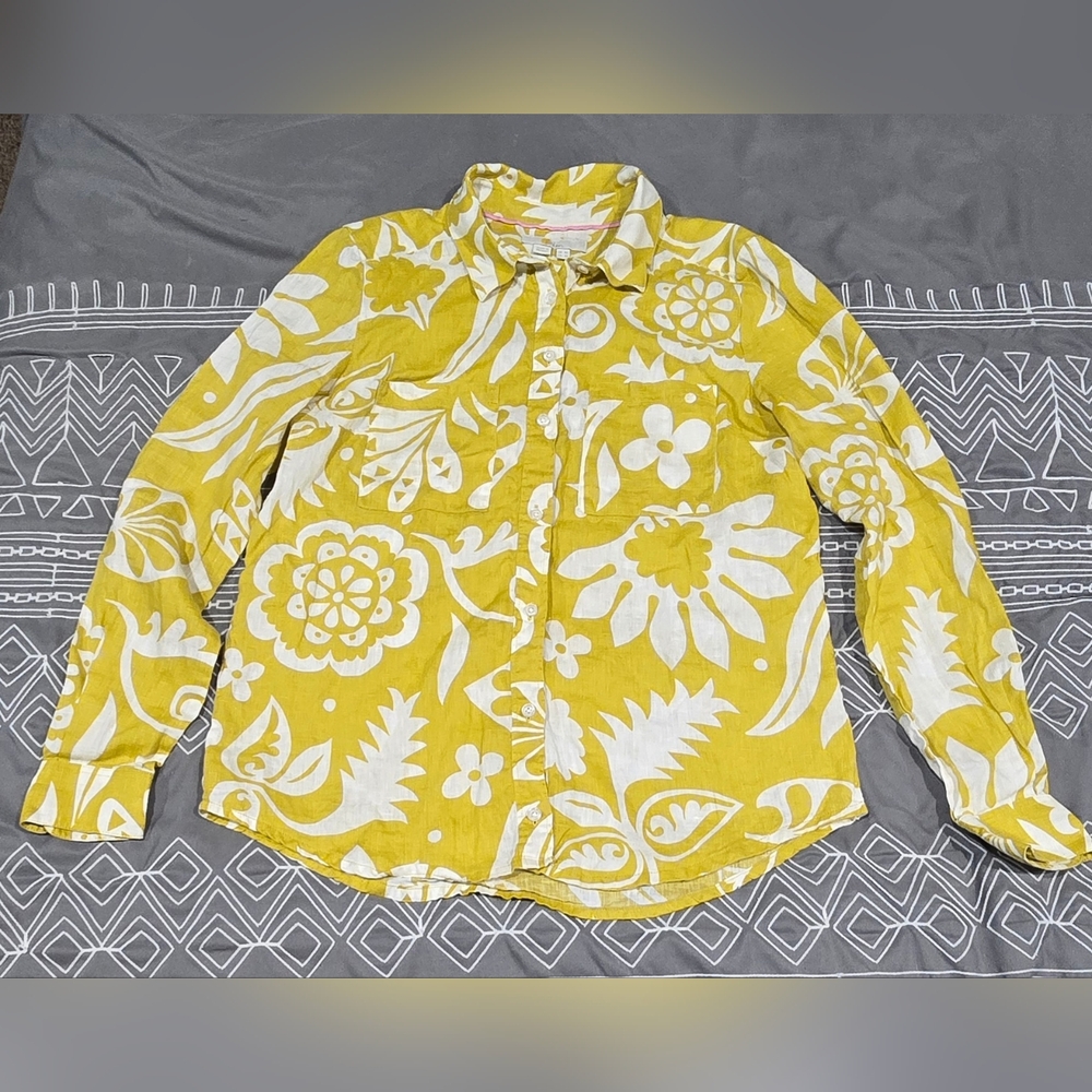 Boden Linen Floral Button Down Shirt Size 2L